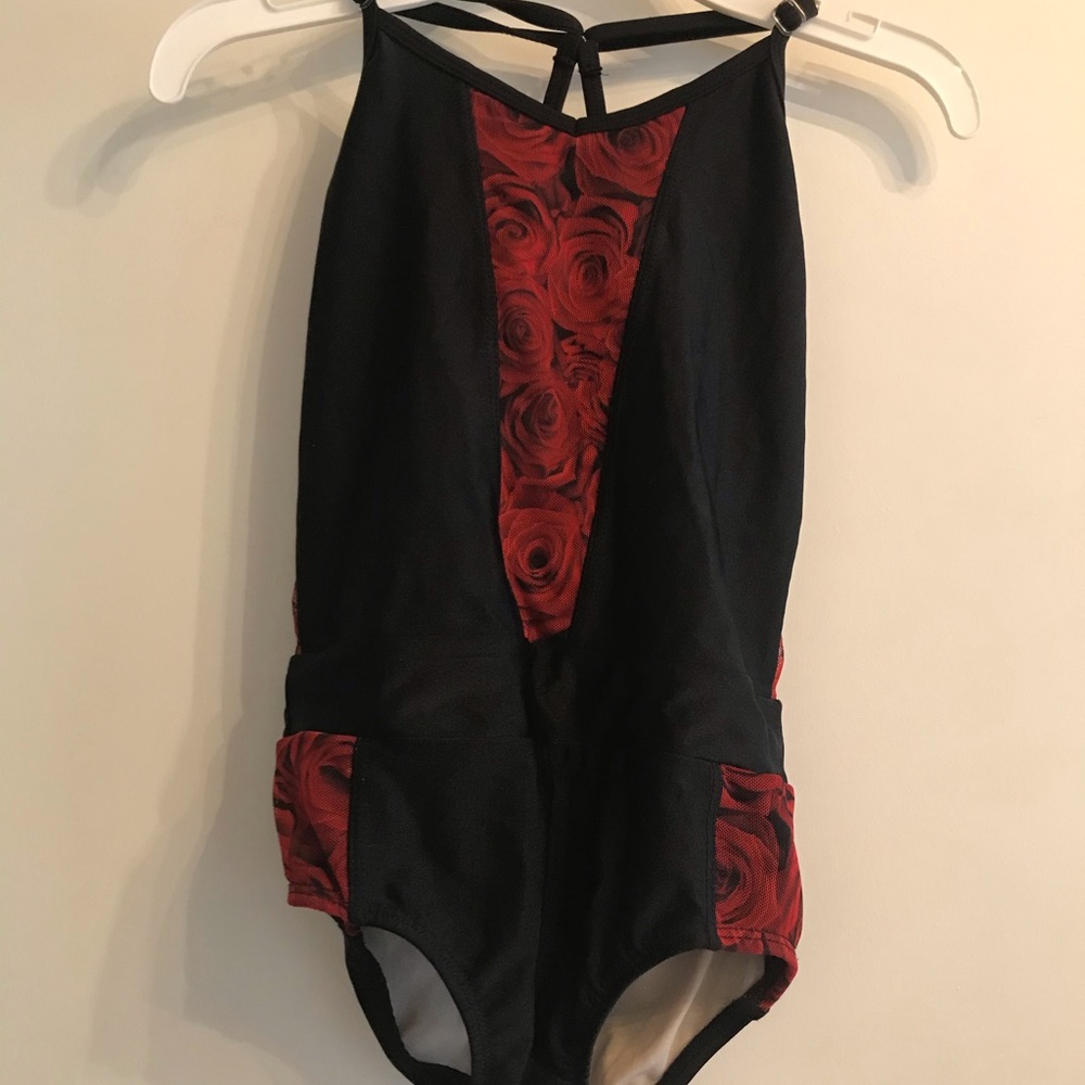 black leotard with rose detailing